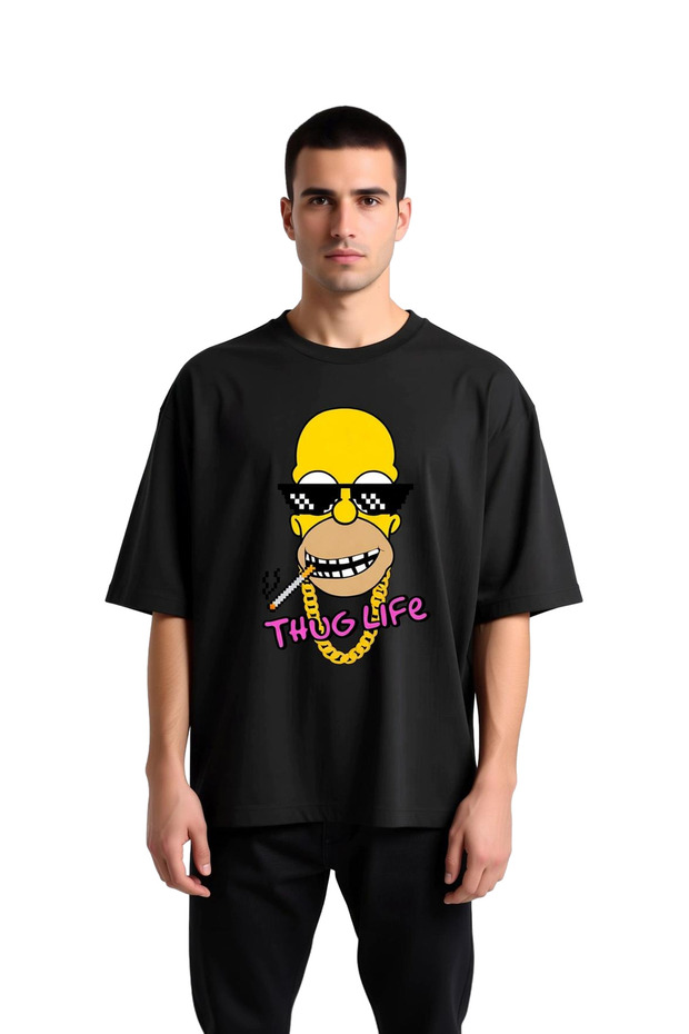 Men's Oversize Graphic Printed T-Shirt Street Culture Themed Cartoon Design Relaxed Fit Casual Stylish