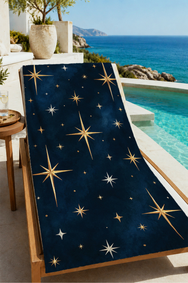 Bohemian Pastel Pink Golden Starry Sky Patterned 70X150 Beach Towel - Cotton Bath Towel