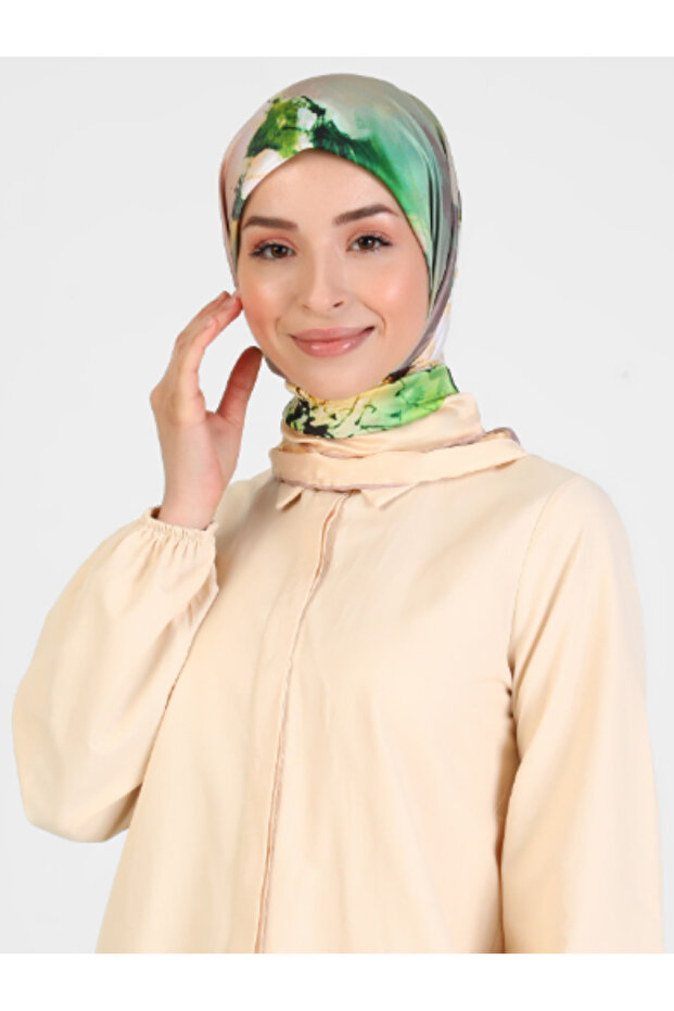 Rose Painted Patterned Scarf - Yellow