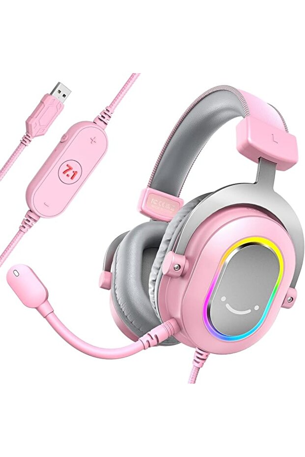 سماعة ألعاب سلكية AmpliGame H6 بمنفذ USB مع إضاءة RGB ديناميكية و3 أوضاع لمعادل الصوت | محركات 50 ملم، بينبوينت 7