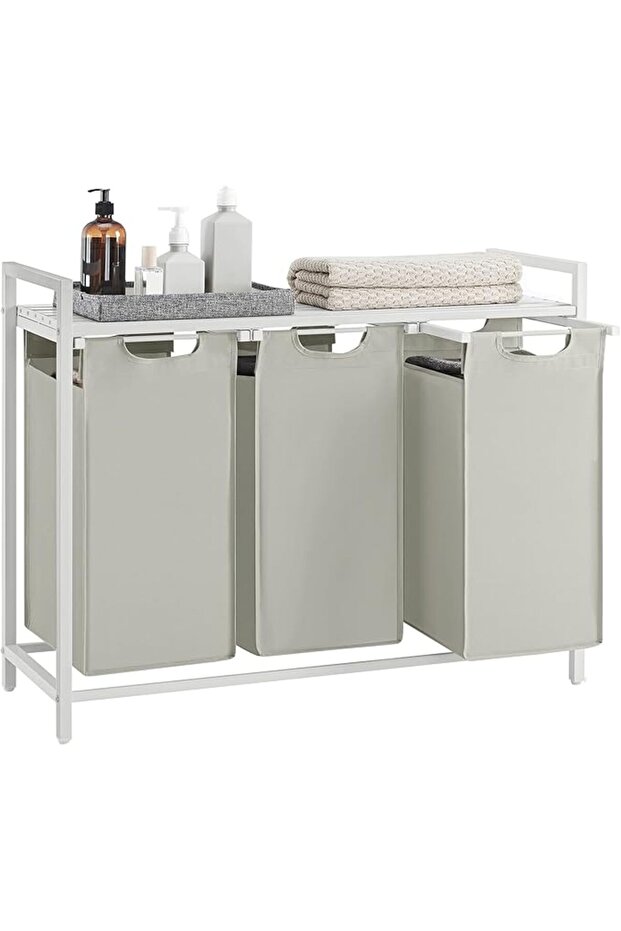 UBLH301G01 - Laundry Hamper, with 3 Removable and Extractable Baskets, Shelf, Metal Frame, 3