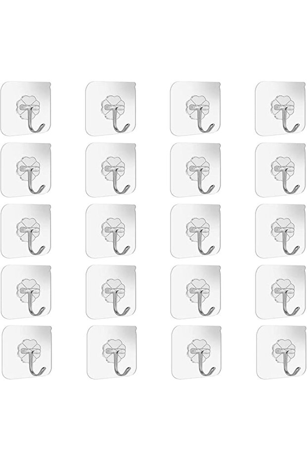 SKY-TOUCH Adhesive Wall Hooks 20 Pcs, Transparent Strong Suction Hooks For Home Kitchen and Bathroom