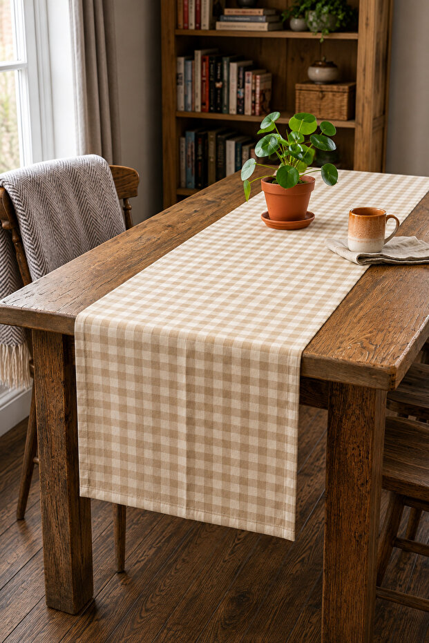 Checkered Runner, Bohemian Country House Style Checkered Runner, Gingham Checkered Tablecloth Replacement Runner