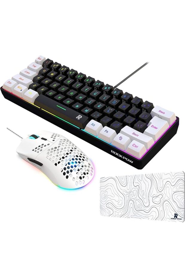 مجموعة كيبورد وماوس العاب سلكية 60%، ماوس العاب RGB مريح وخفيف الوزن بمستشعر بصري 8000 نقطة لكل بوصة