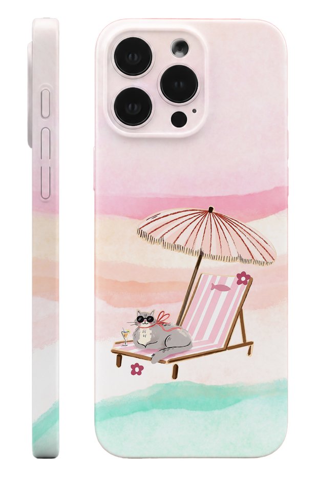 iPhone 12 Pro Max Beach Cat Protect Slim Glossy Full Cover Print Camera Protected Phone Case