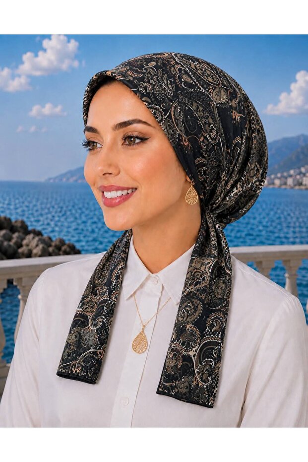 Scarf Bonnet Cotton Fabric Does Not Slip, Ready to Wear, Has a Tie at the Back