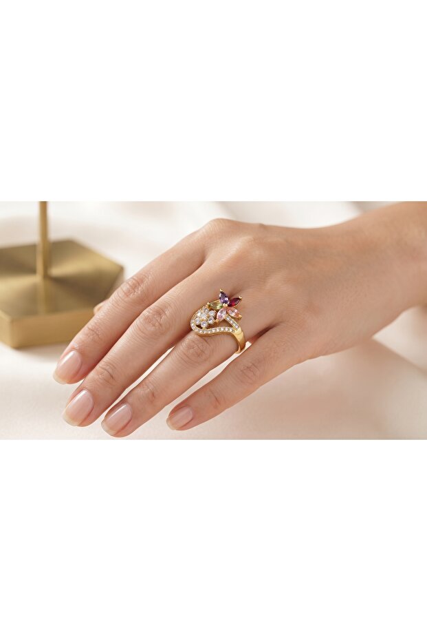 Vibrant Blossom Dual‑Floral Gemstone Ring