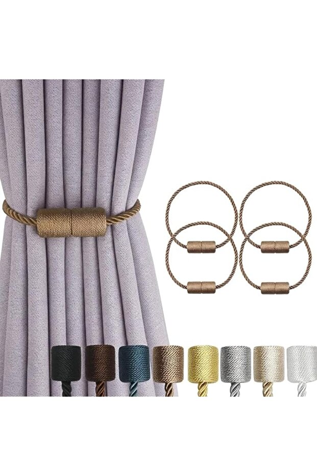4 Pack Magnetic Curtain Tiebacks – Rope Curtain Holders for Drapes, Modern Decorative Tie