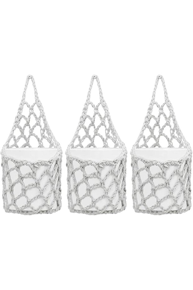 Plant Macrame Hanger 3 Pieces Breathable Woven Storage Basket | Boho Rope Plant Hanger for Kitchen B