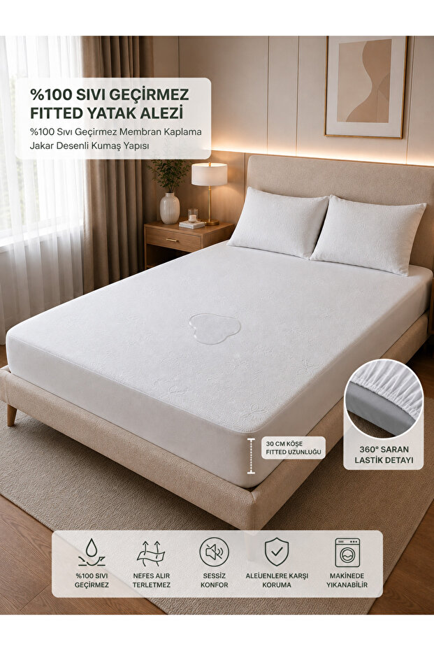 100% Liquid-Proof Fitted Mattress Mattress Protector 30 cm Corner Full Wrap Elastic Jacquard Patterned Mattress Protector