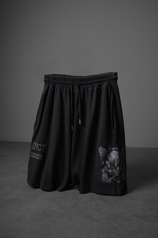 Men's Black Instinct Embroidered Above-Knee Shorts