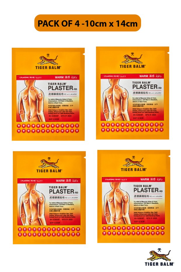 Plaster Warm Large 10x14cm for Muscle Pain, Aches & Strains - Pack of 4 (red)
