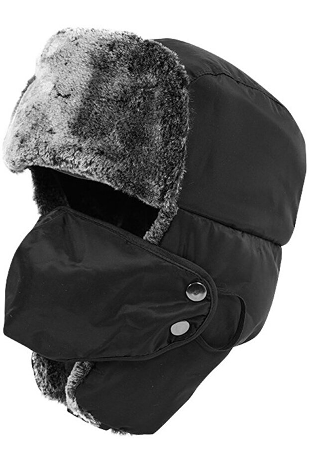 Faux fur aviator hat navy earflap face shield 55-60cm ski.