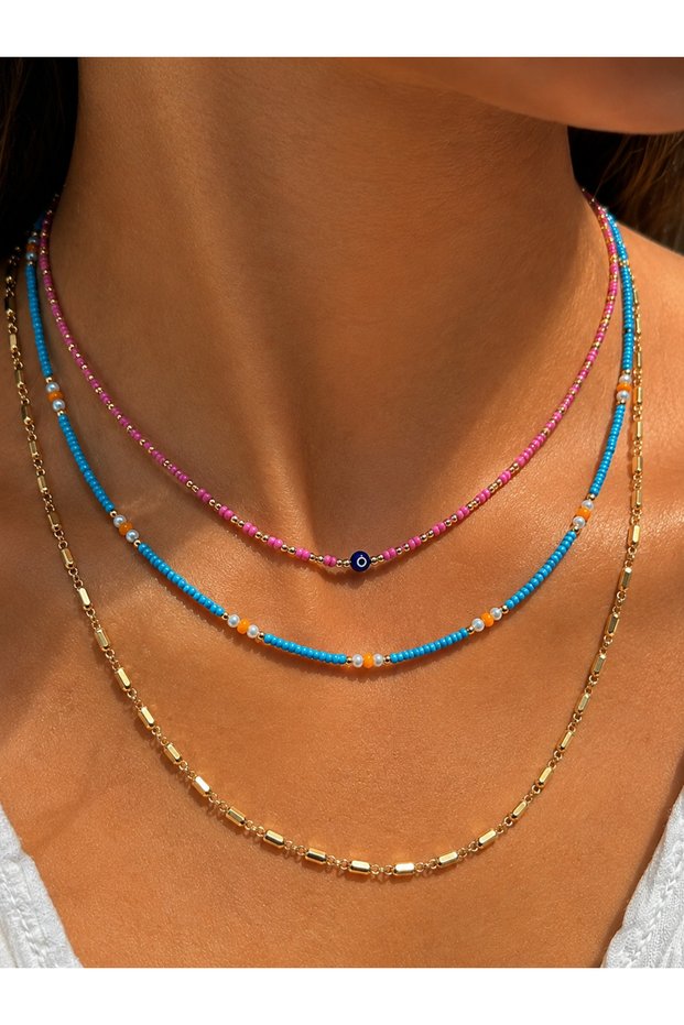 Nazar Triple Women's Necklace Combination 🌸 🧿
