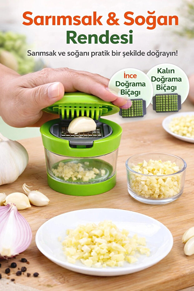 Garlic Chopper with Removable Chamber and 2 Blades Practical Kitchen Cutting Tool Set