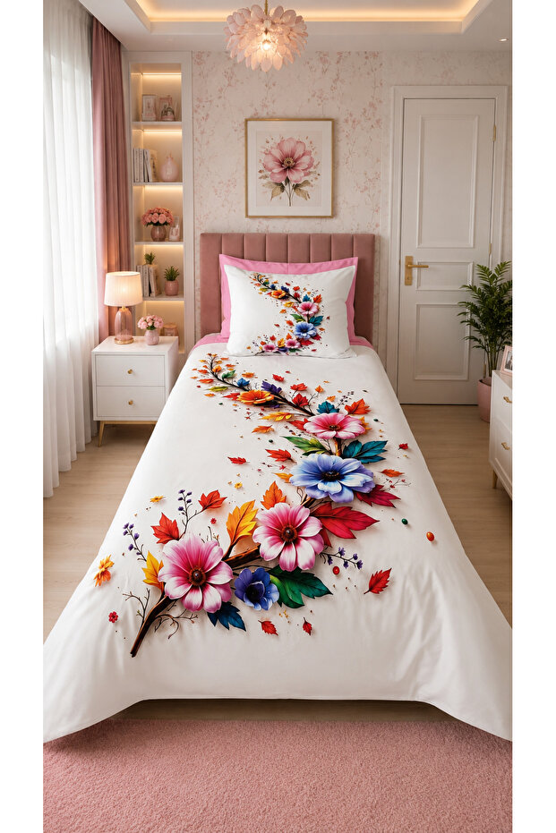 Summer Garden 5D Digital Printed 100% Cotton Single Duvet Cover Set (4 Pieces)