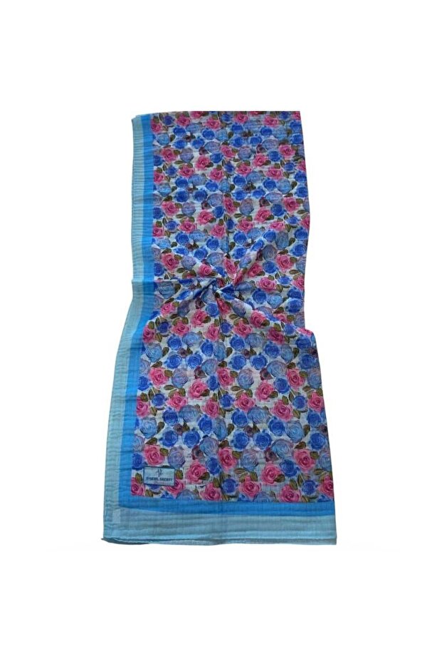 Floral Pattern Glamour Shawl Baby Blue 54275