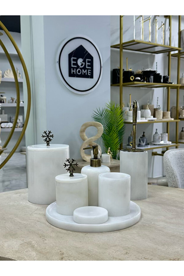 Decorative Natural White Marble 7 Piece Antique Bathroom Set