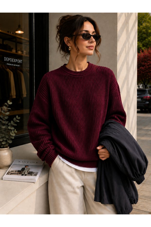 Women's Premium Oversize Soft Crew Neck Knitwear Sweater