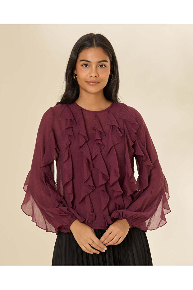 Women Purple Ruffled Blouse