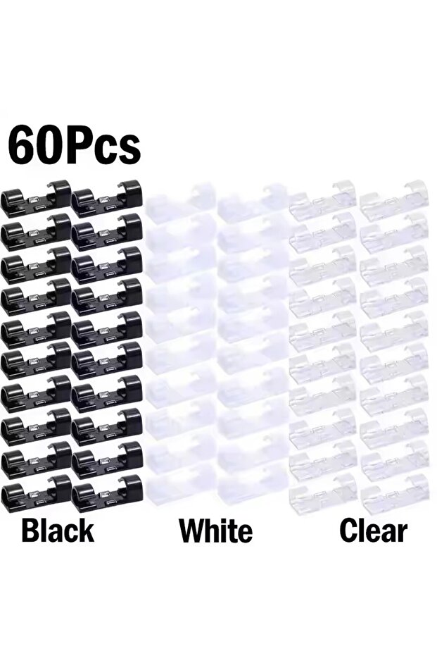 60X-Mix Cable Clips Organizer Drop Wire Holder Cord Management Self-Adhesive Cable Manager Fixed Cla