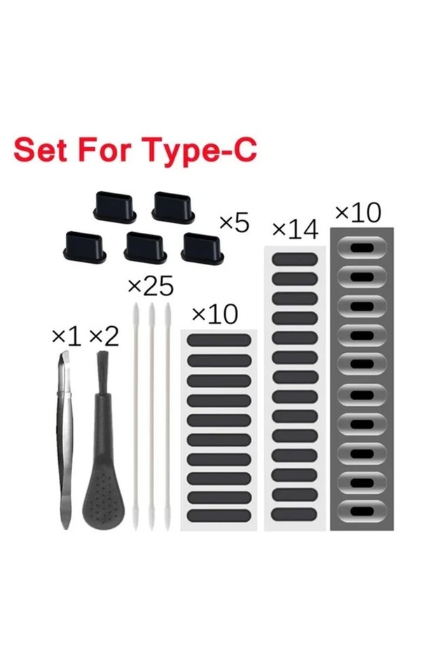 1 Set x For Type C Phone Dust Plug Kit Universal Charging Port Protector Speaker Mesh Sticker with C