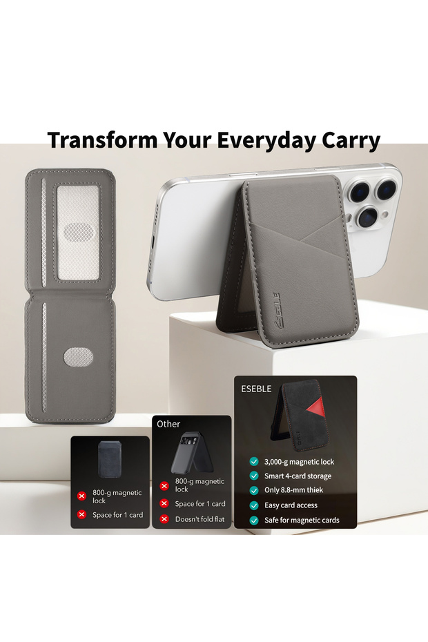 Grey Luxury PU Leather For Magsafe Magnetic Universial Phone Card Holder Wallet For iPhone For ...