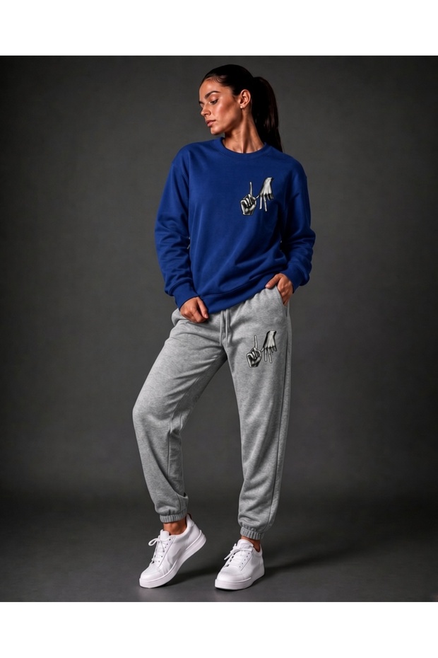 Zero Collar Sweat Suit 2-Piece Combination Winter Shardooned Finger Printed Women's / Ekrek Unisex Model