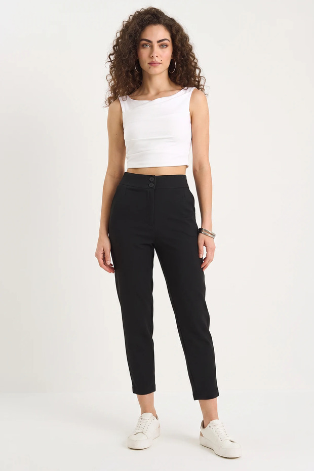 Women's Double Button Pocket Detailed Balloon Black Trousers