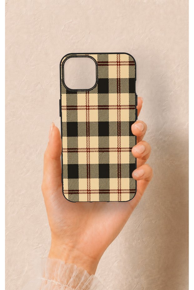 iPhone 13 Compatible Cream Plaid Pattern Silicone Case