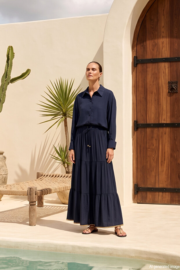 Blouse and Skirt Aline Double Set 5264 Navy Blue