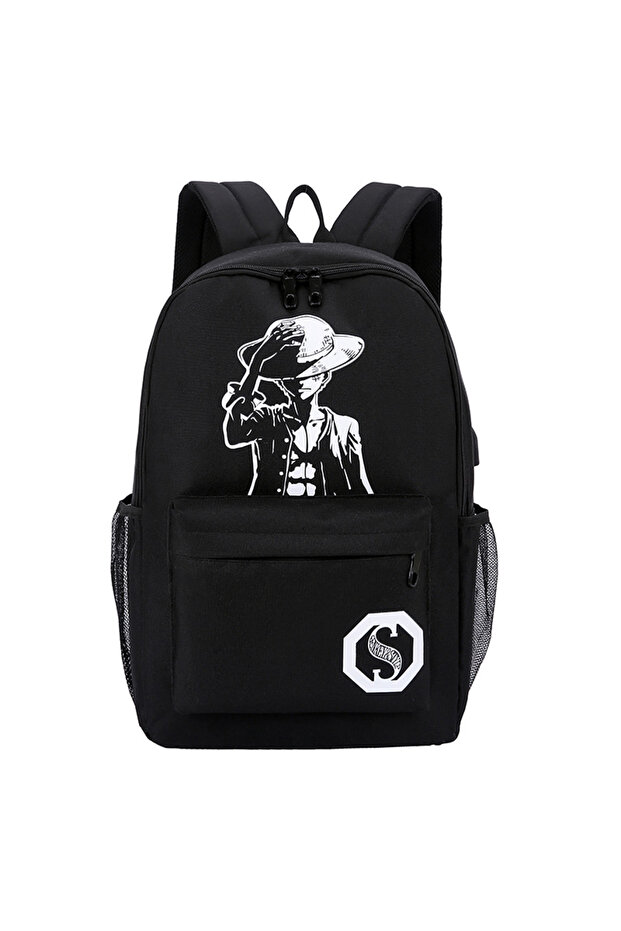 Anti theft student backpack, anime glowing USB charging laptop backpack, black