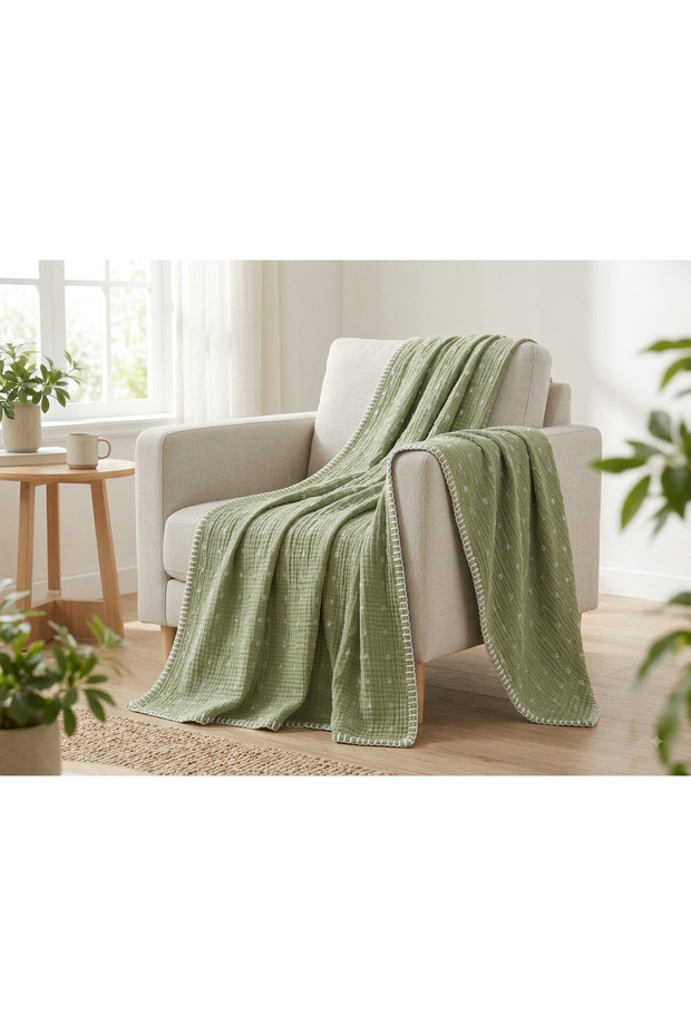 Muslin 4 Layer Sofa Shawl Tv Blanket 130 X 180 cm Shepherd Stitched