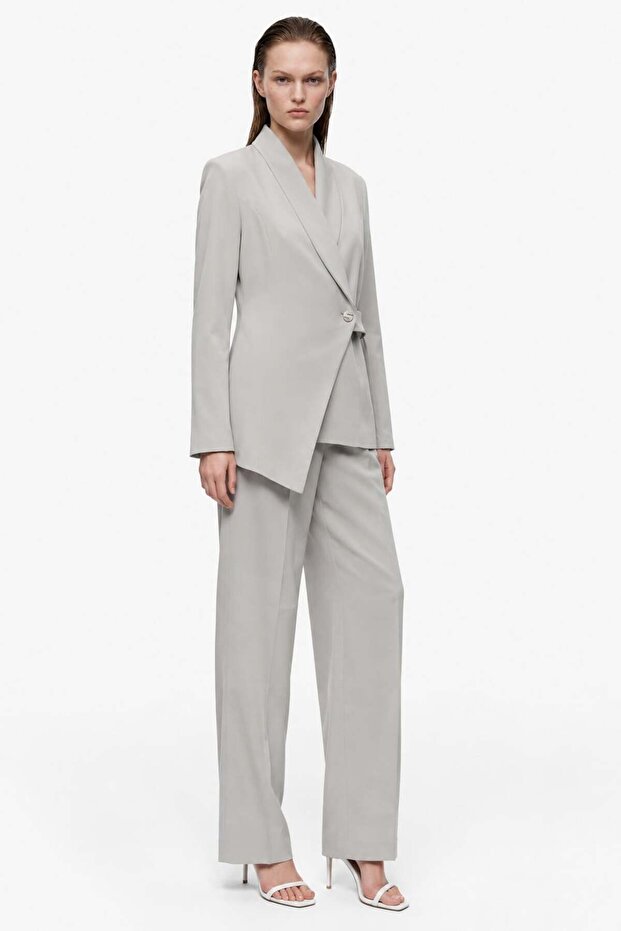Double-Breasted Closure Blazer Jacket Trousers Woven Bottom - Top Set