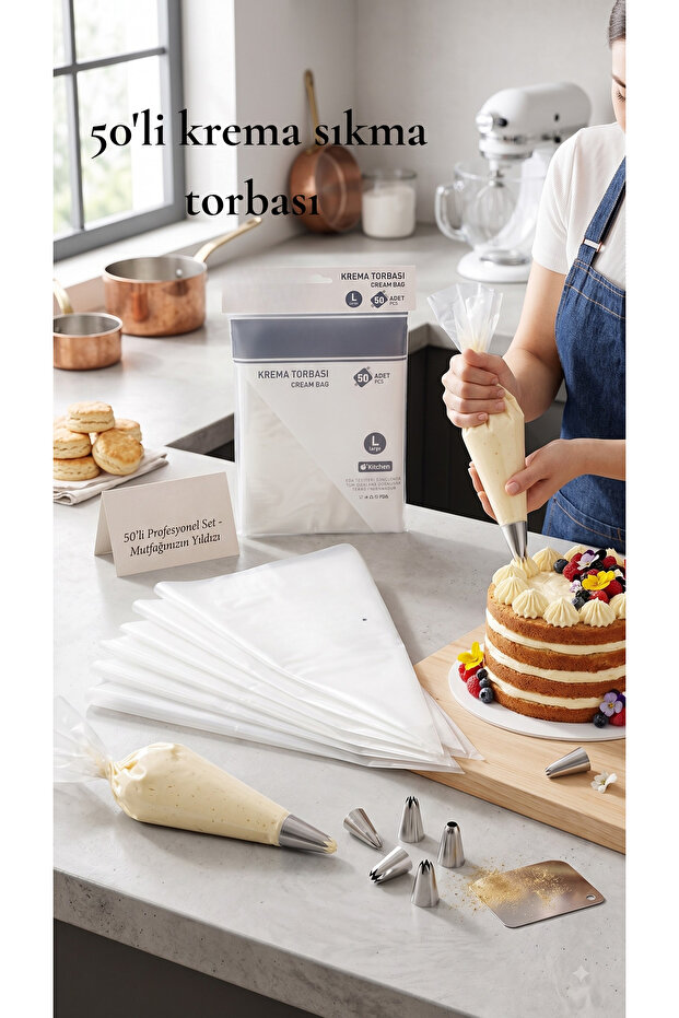 50 Pieces L Size Transparent Cream Piping Bag - Professional Pastry, Cookie and Dessert Decorating Bag
