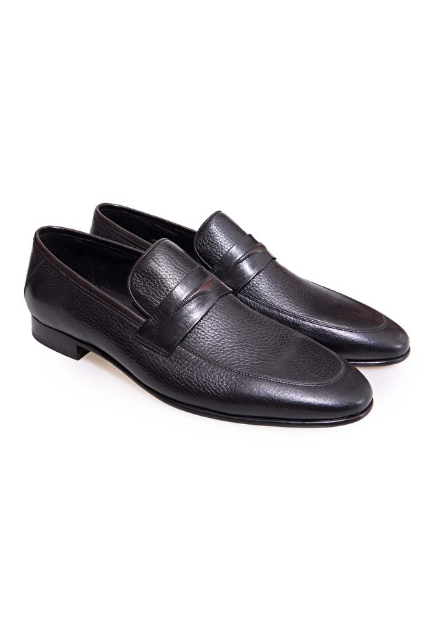 Black Color Laceless Genuine Leather Leather Sole Men's Shoes