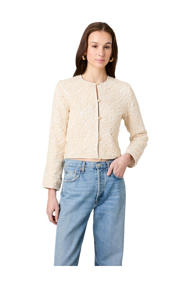 Women Geo Shell Texture Woven Slim Jacket