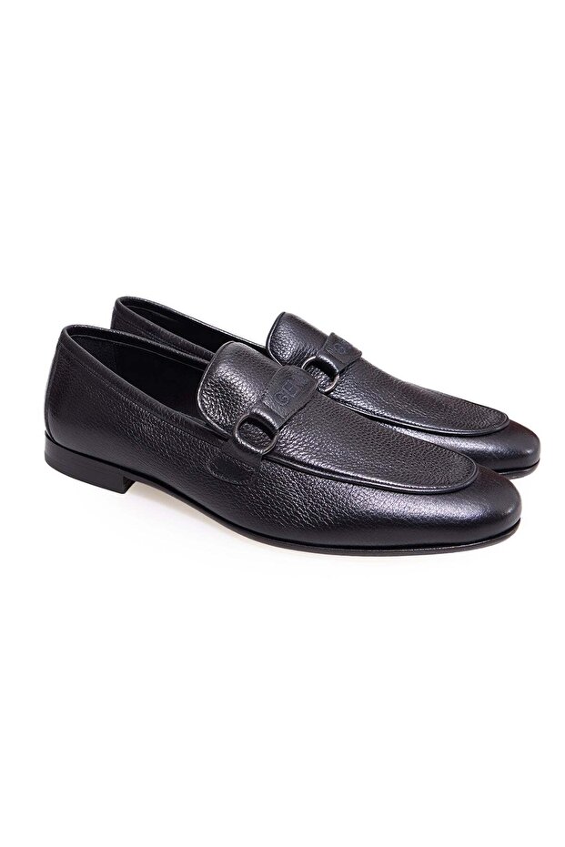 Black Color Laceless Genuine Leather Leather Sole Men's Shoes