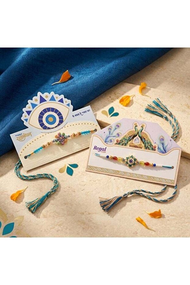 Regal Premium Designer Floral Rakhi Set for Brother – Pack of 2 | Elegant Raksha Bandhan Rakhis with Decorative Beads