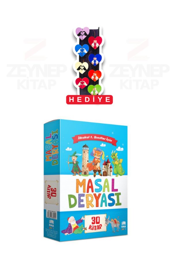 1.Sınıf Masal Deryası 30 Bookshelf Magnificent Set (8-Piece Heart Bookmark Gift)