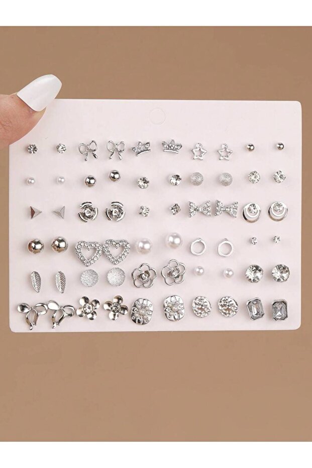Multicolor 30 Pairs Elegant Metal Butterfly Flower Pearl Rhinestone Stud Earrings Set for Women