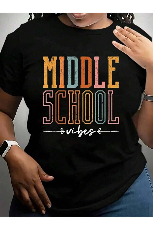 Middle Vibes Funny Teacher Student Learning Education Back To School Black Graphic T Shirts Tee