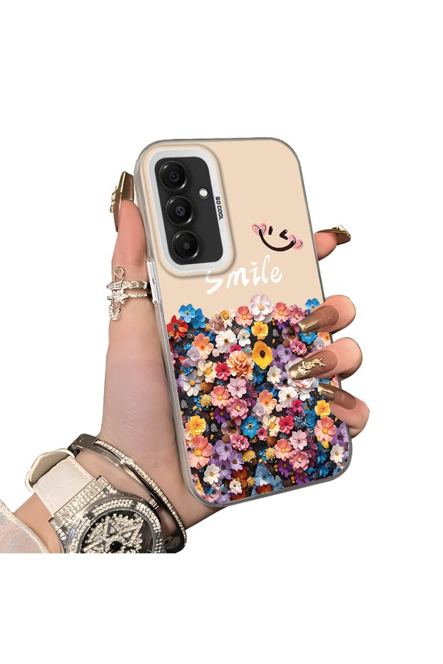 Samsung Galaxy A16 Compatible Silicone Edge Hard Back Case Couple Phone Case with Floral Pattern