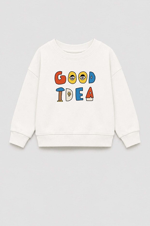 Unisex Kids' 3 Thread Fabric Slogan Printed Cotton Sweatshirt