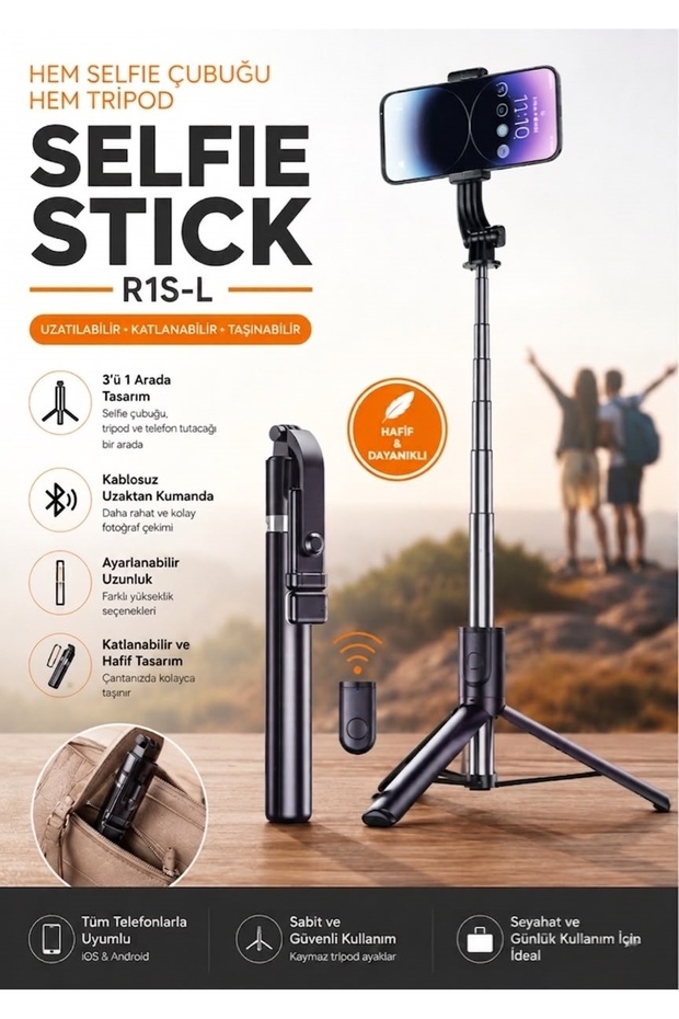 R1S-L Selfie Stick Wireless Bluetooth Controlled Lighted 170cm Extendable Tripod