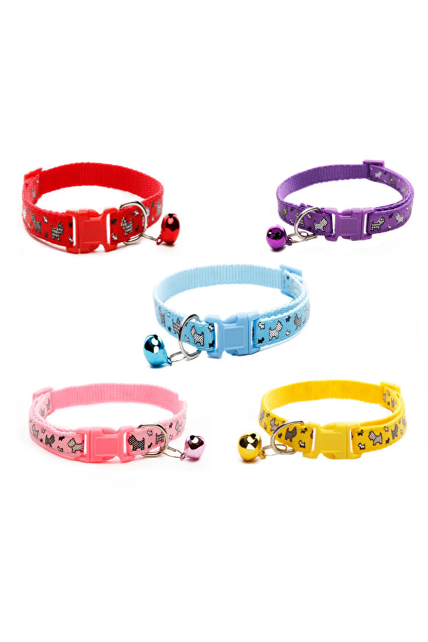 Cat Dog Collar with Bell 5 Pieces / Patterned