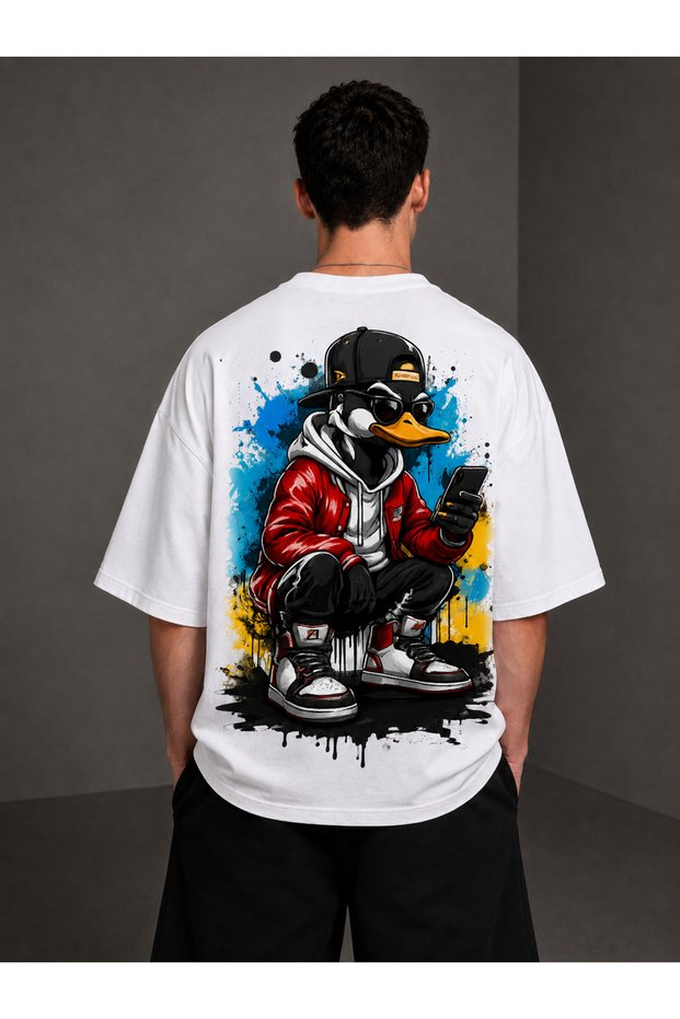 Street Duck Oversize 100% Cotton White Unisex T-Shirt