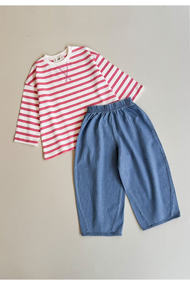 Oversize Seasonal Wide Cut Trousers Set 2-10 Fuchsia Striped