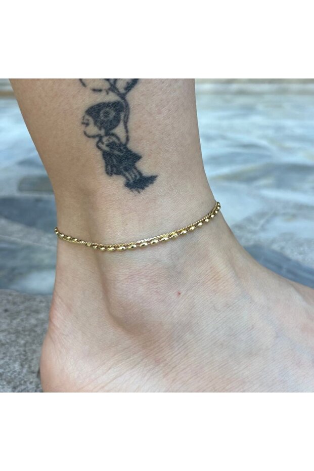Double Row Steel Anklet with Bead Chain