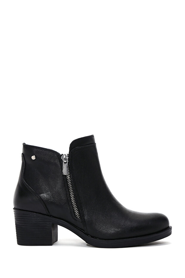 Women's Black Zippered Heeled Leather Boots Wf410009Dv
